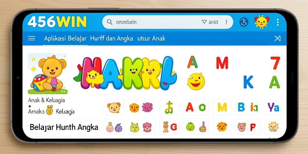 Antarmuka menarik dari aplikasi 456WIN untuk belajar huruf dan angka.