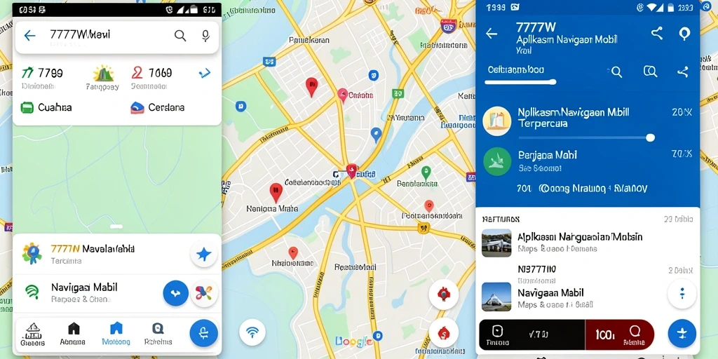 Antarmuka aplikasi 7777W yang intuitif dan informatif untuk navigasi mobil.
